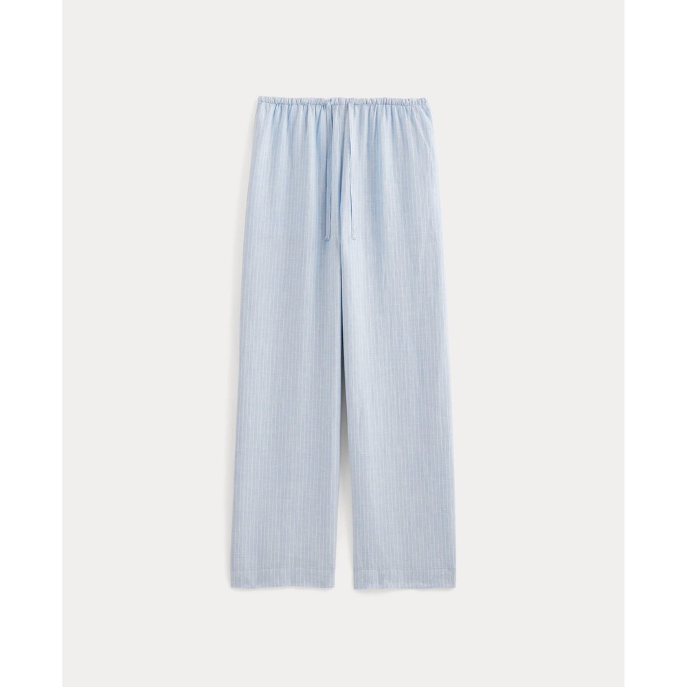 Everlane Women's Drawstring Pant in Linen in Sky Blue/White, Size Extra Large
